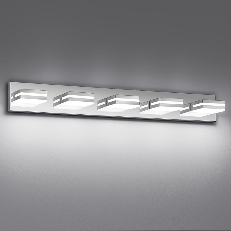 JZEKVN Modern LED Bathroom Lights Fixtures(5-Light),Stainless Steel Chrome Acrylic Wall Lighting,Vanity Lights for Bathroom Over Mirror(6000k 34in) - Image 1